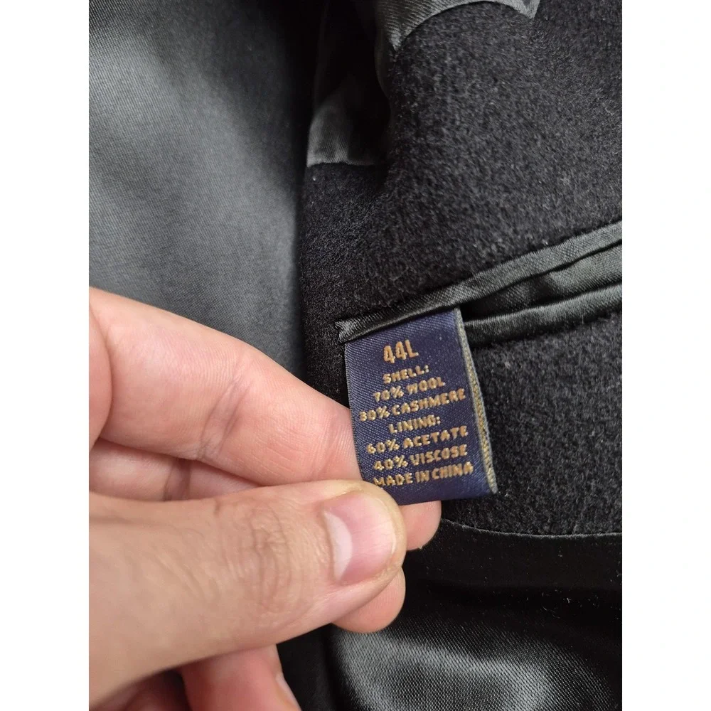 Brooks Brothers 346 Coat Mens 44L Black Wool Cashmere Overcoat Lined Classic